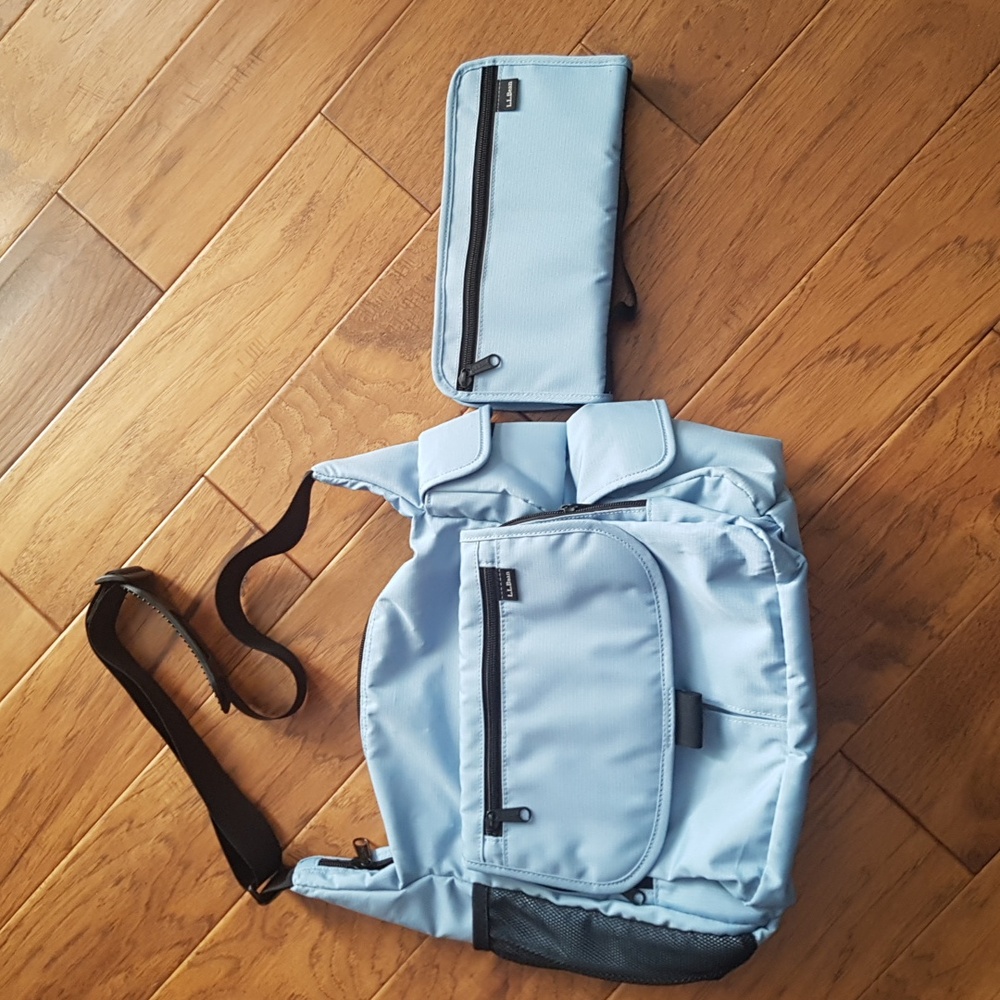 L L Bean Set of 2 Blue Travel Bag with Adjustable Strap and Travel ID Wallet